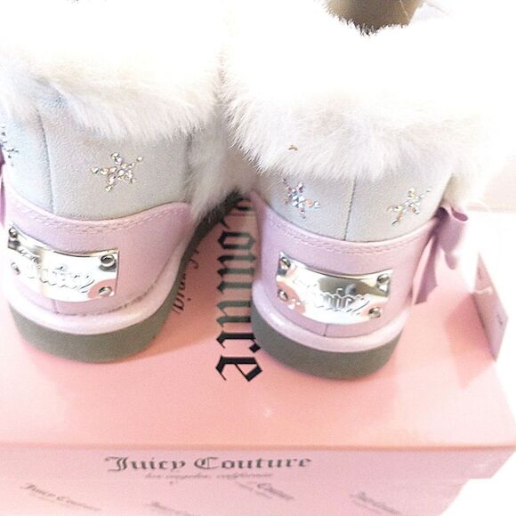 New! JUICY COUTURE Little Girls Glitter Rhinestone Logo Faux Fur Boots Booties 7 - Picture 10 of 11